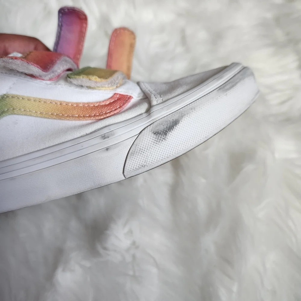 Vans Kids White Sneakers with Rainbow Straps